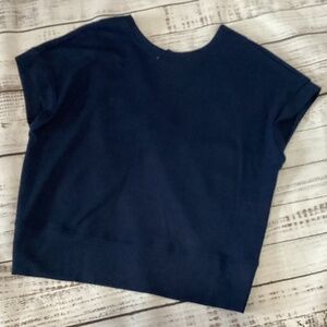 460. Shein Dark Blue Criss-Cross Back Cropped Waffle Top NWT Size XL